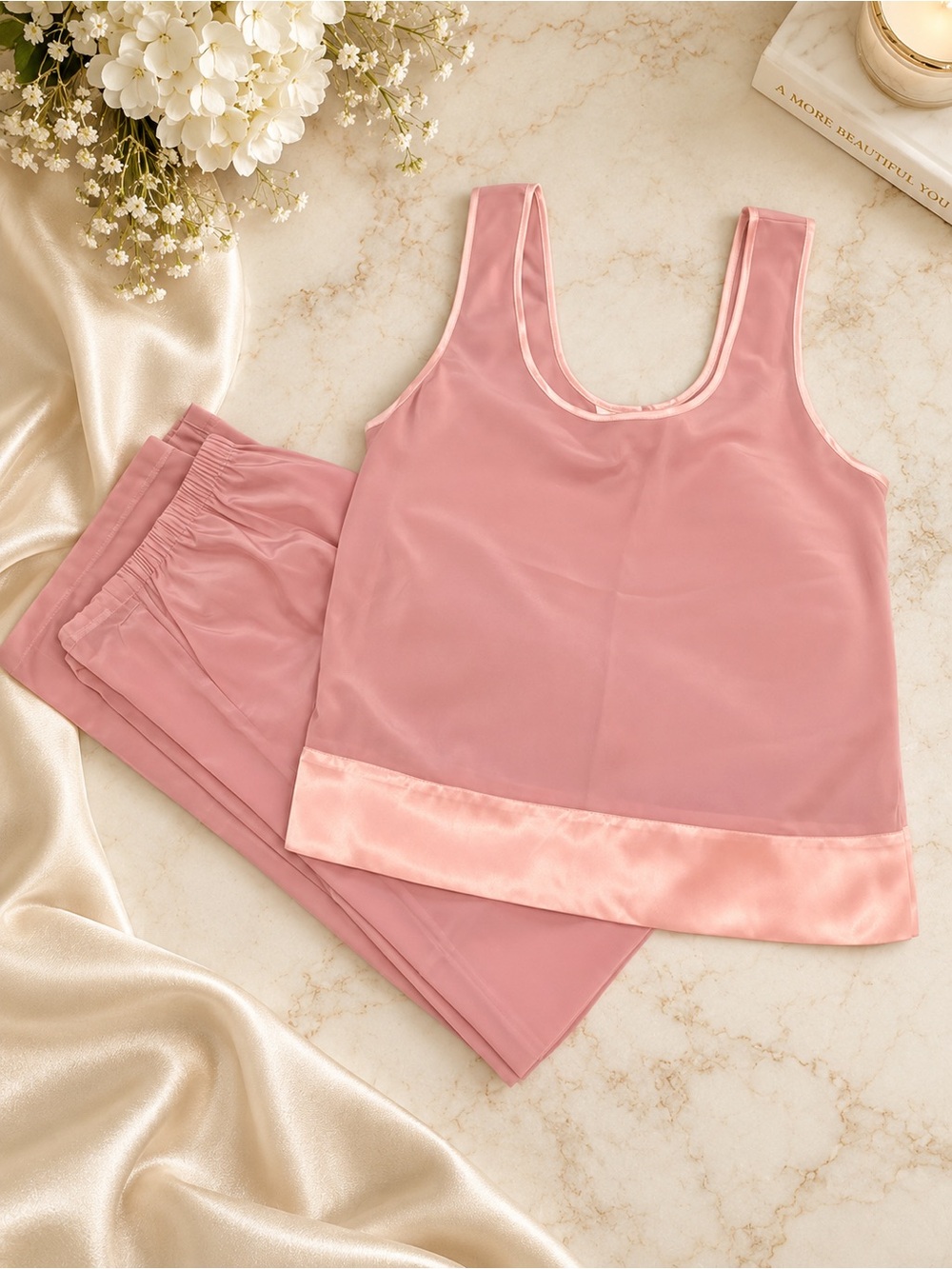 Victoria's Secret Pink Satin-Trim Sleep Tank & Pants Set